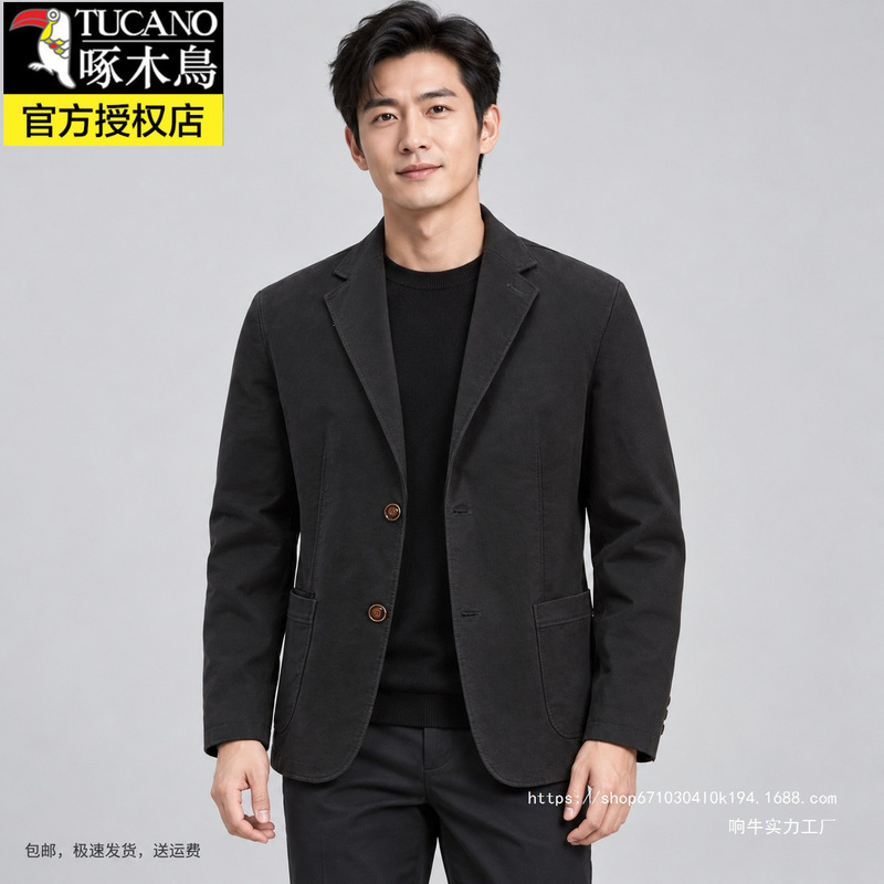 Woodpecker Spring and Autumn New Pure Cotton Casual Suit Men's Loose Fit Blazer for Middle-Aged and Elderly Dads Woodpecker Spring and Autumn New Pure Cotton Casual Suit Men's Loose Fit Blazer for Middle-Aged and Elderly Dads