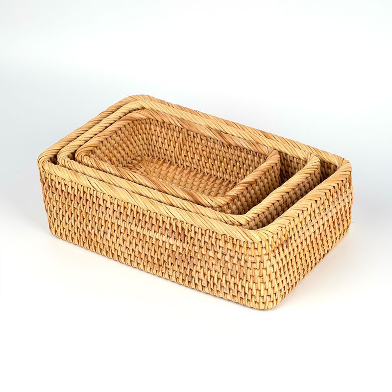 Cesta de almacenamiento de marco rectangular de tejido de caña vietnamita, cesta de almacenamiento de marco rectangular de estilo chino, cesta de almacenamiento de marco artesanal de tejido de caña