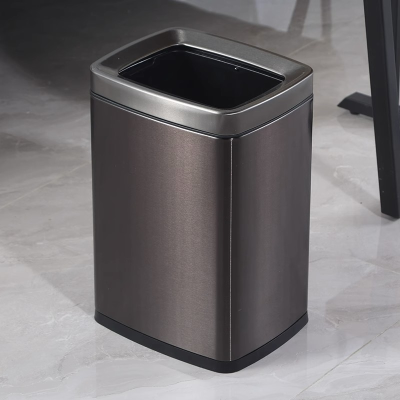 Cubo de habitación de hotel de doble capa de tamaño pequeño de lujo hogar sin tapa 8 aspecto elevado cuadrado de acero inoxidable hueco estrecho cubo de basura Luz