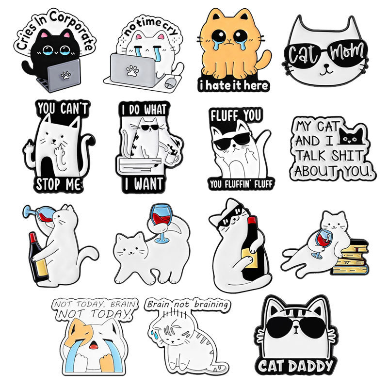 Fun Cat Workplace Mood Brooch Set Cartoon Cute Pet Pin Accessories Versatile Clothing Decoration Niche Badge Fun Cat Workplace Mood Brooch Set Cartoon Cute Pet Pin Accessories Versatile Clothing Decoration Niche Badge