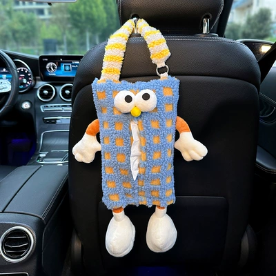 hanging bag car tissue box – Car tissue box/set - blue-plaid-monster-paper-bag