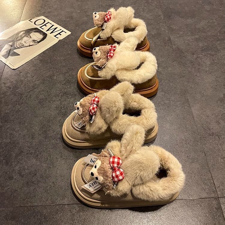 厚い底のかわいい達菲熊の綿の靴の女性のタイプの冬のショートブーツの綿の靴とベルベットの厚い保温の滑り止めの雪の靴のブランコ|undefined