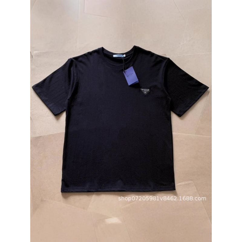 Cross-Border Trendy Brand Triangle Logo Summer Men's Simple Printed 100% Pure Cotton Casual Short-Sleeved T-Shirt