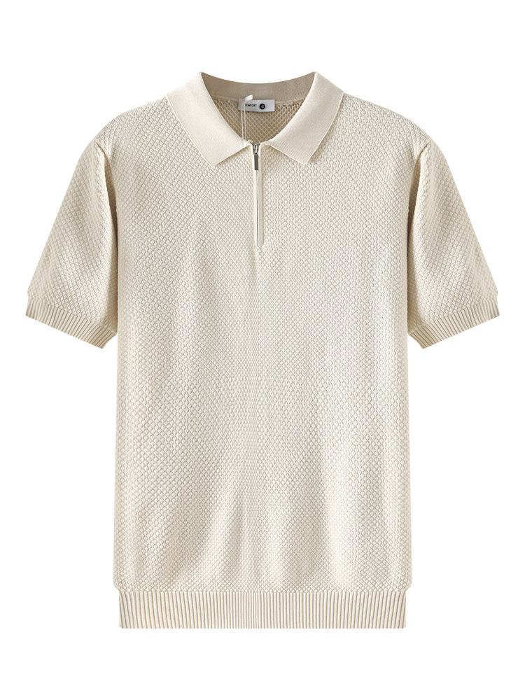 Europa y los Estados Unidos de punto transfronterizo hielo polo camiseta hombre alto sentido medio cremallera de negocios waffle de verano manga corta