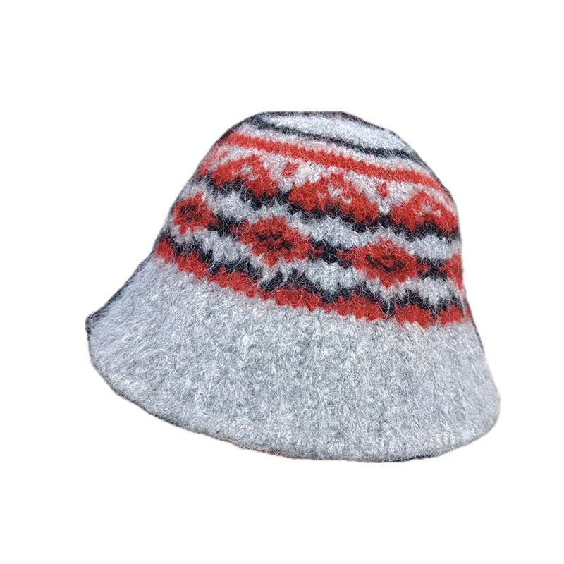 Cappello da pescatore in maglia stile Fair Isle autunno inverno 2025 per donna, caldo cappello da pescatore in peluche con protezione per le orecchie_voghion.com