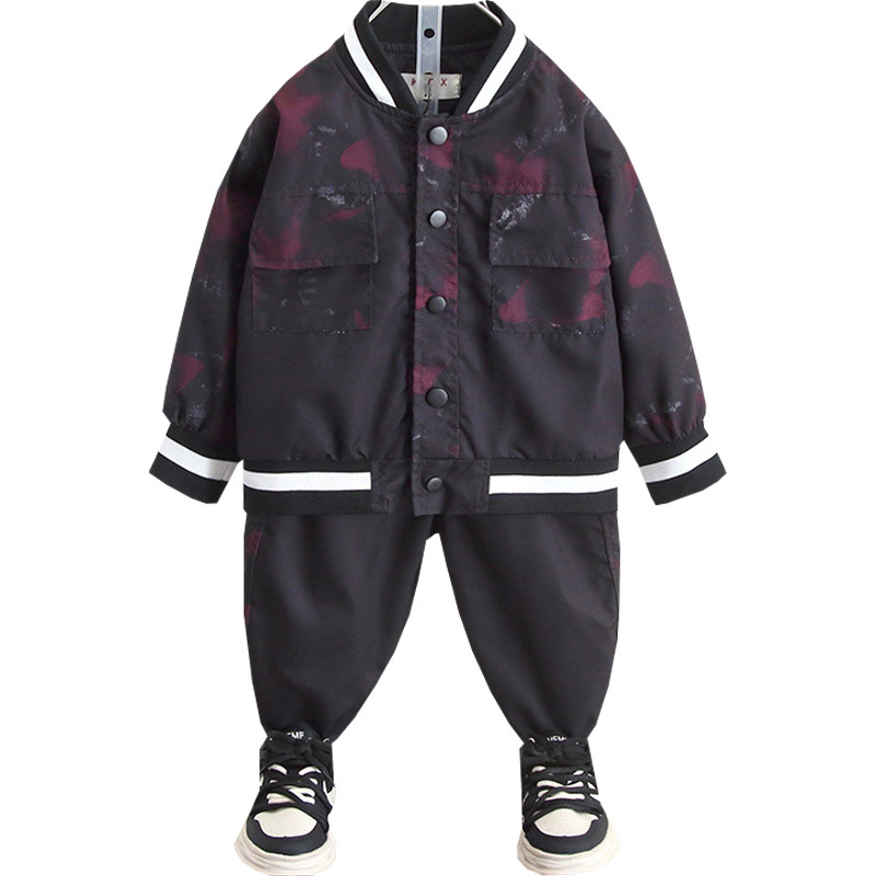 6058 Traje de otoño para niños 2024 Primavera y otoño Nuevo estilo de primavera y otoño Bebé guapo traje de béisbol callejero de dos piezas para niños