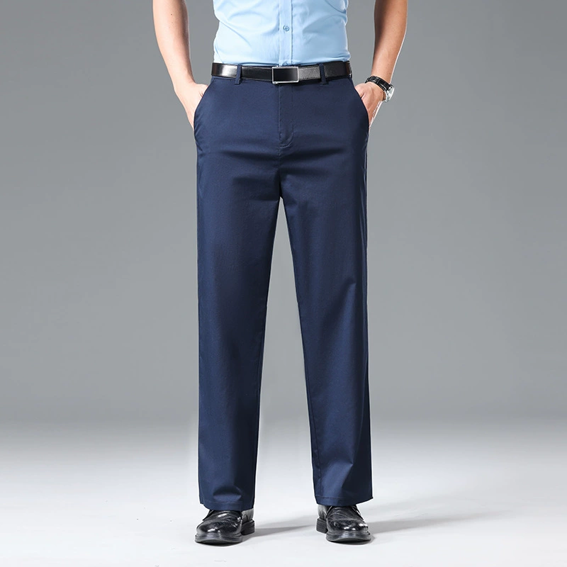 Мужские хлопковые брюки без глажки для повседневной носки, лето 2025, прямые, тонкие, деловой стиль, дышащие.