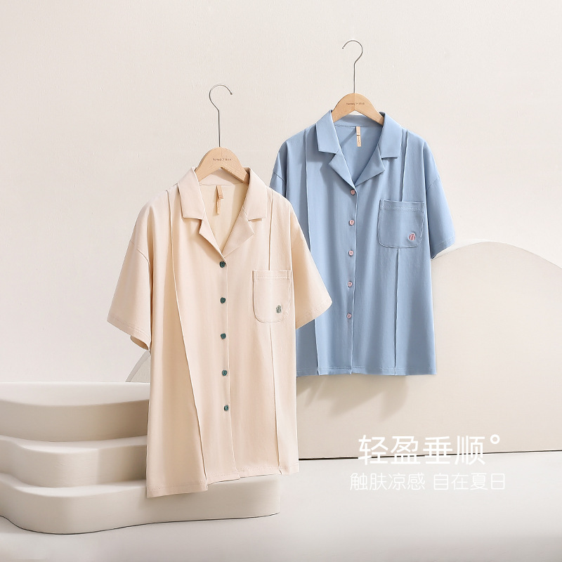 [Sensación suave] pijamas de verano de las mujeres 100% algodón media manga de manga corta pantalones desgaste del hogar verano traje de verano