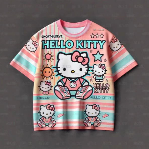 New Sanrio T-Shirt 3D Printed Hello Kitty Round Neck T-Shirt Summer Sports Casual Short-Sleeved Top New Sanrio T-Shirt 3D Printed Hello Kitty Round Neck T-Shirt Summer Sports Casual Short-Sleeved Top