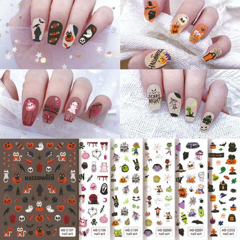 2023 New Amazon Foreign Trade Explosions Halloween Candy Skull Nail Art Sticker Nail Decal Adhesive