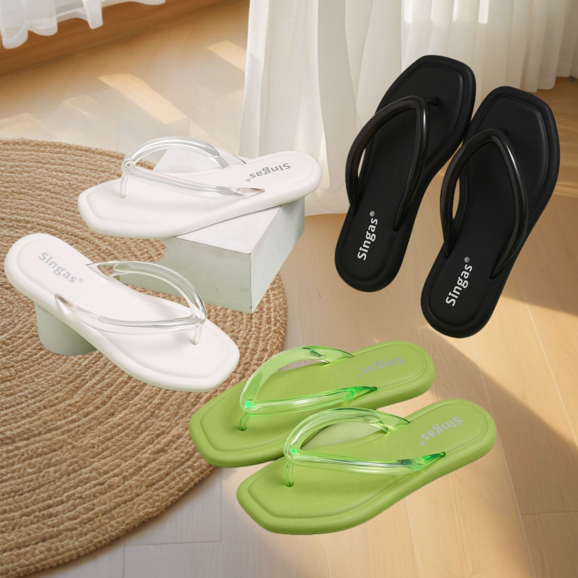 Summer New Style Transparent Flip-Flops for Women, Soft-Soled Non-Slip Slippers, Fashionable Home and Beach Sandals