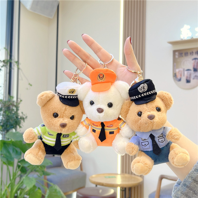 Cute Police Cubs Keychain Uniform Cyber Celebrant Teddy Bear Plush Toy Traffic Police Doll Pendant Children's Gift