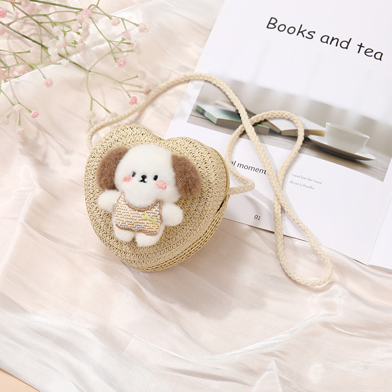 64g Weight Weave Fashion Element Zipper Closure Type Single Shoulder Strap Strap Type Straw Bag Bags Type Casual, Holiday Occasion Straw Material Animal, Cartoon Pattern Spring&Summer Season Kid'S Gender Cute Style Round, Heart-shaped Shape Kid'S Straw Animal Cartoon Cute Weave Round Heart-shaped Zipper Straw Bag 25