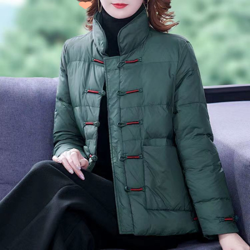 Retro short fashionable light and thin ethnic down jacket with down