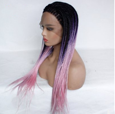Negro rosa claro bicolor trenza sucia pequeña peluca europea y americana encaje frontal fibra química trenza al por mayor LW0297