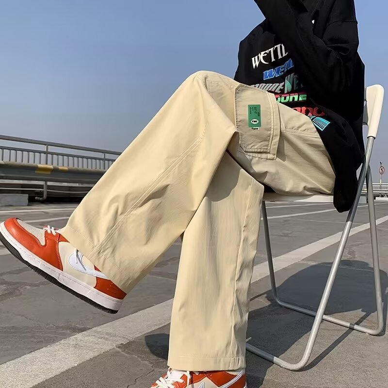 Straight Overalls Men's Spring and Summer New Fashionable plus size Multi-Pocket American Style Retro Loose Wide-Leg Casual Long Pants