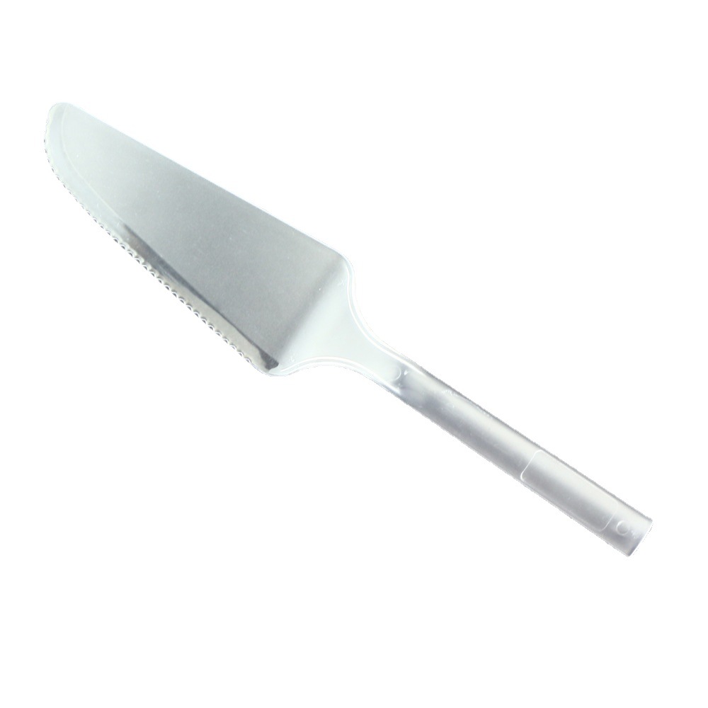 Mango largo pastel de plástico dentado cuchillo cortador transparente esmerilado estilo con logo pastel pala