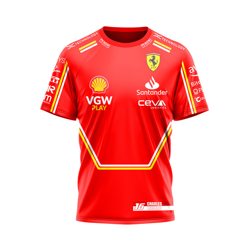 Cross-Border 2024F1 Racing Ferrari Team Hot-Selling New 3D Digital Printing Short-Sleeved T-Shirt