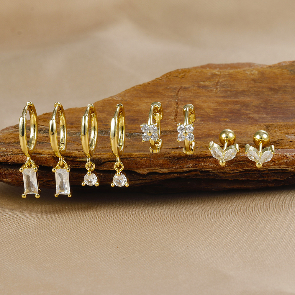 1 Par Elegante Geométrico Gotitas De Agua Enchapado Cobre Circón Pendientes De Gota Aretes display picture 2