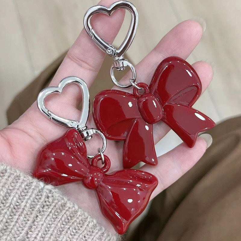 26g Weight Keychain Classification 1 Piece Quantity Daily Occasion Acrylic Material Heart Shape, Bow Knot Pattern Plating Design Sweet Style 1 Piece Sweet Heart Shape Bow Knot Acrylic Plating Keychain 12