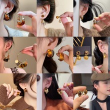 秋冬美拉德仿虎眼石耳环港风复古气质耳环轻奢高级感时尚百搭耳饰