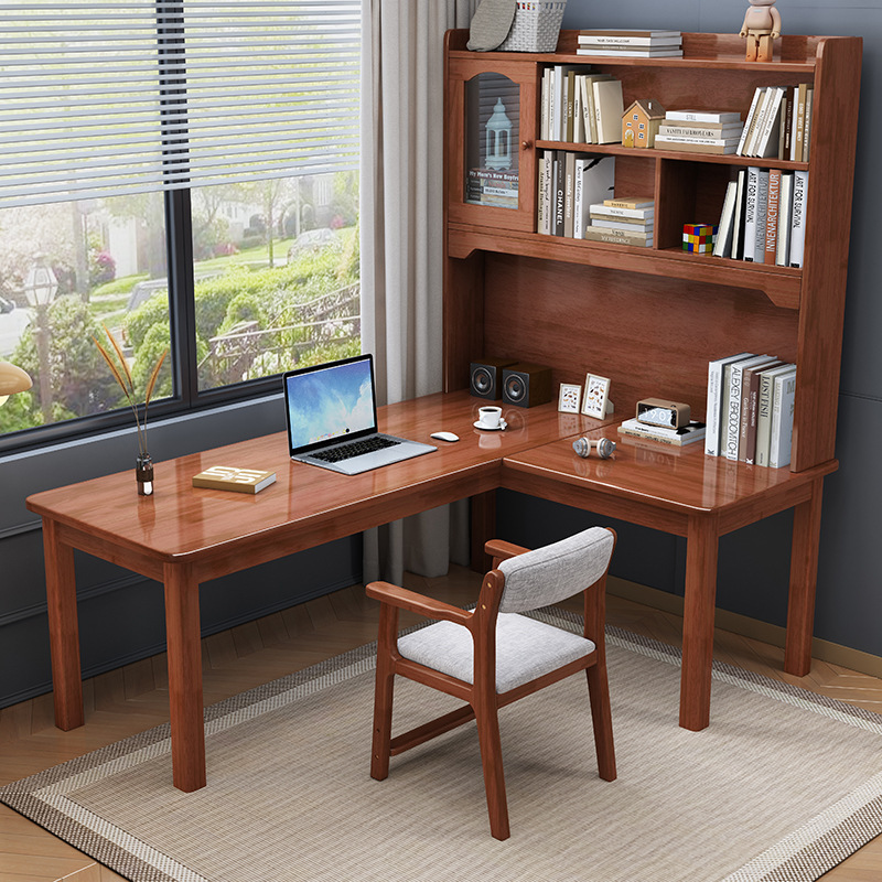 Solid wood corner desk bookshelf combination student home study writing desk bedroom L-shaped bookcase integrated computer desk Solid wood corner desk bookshelf combination student home study writing desk bedroom L-shaped bookcase integrated computer desk