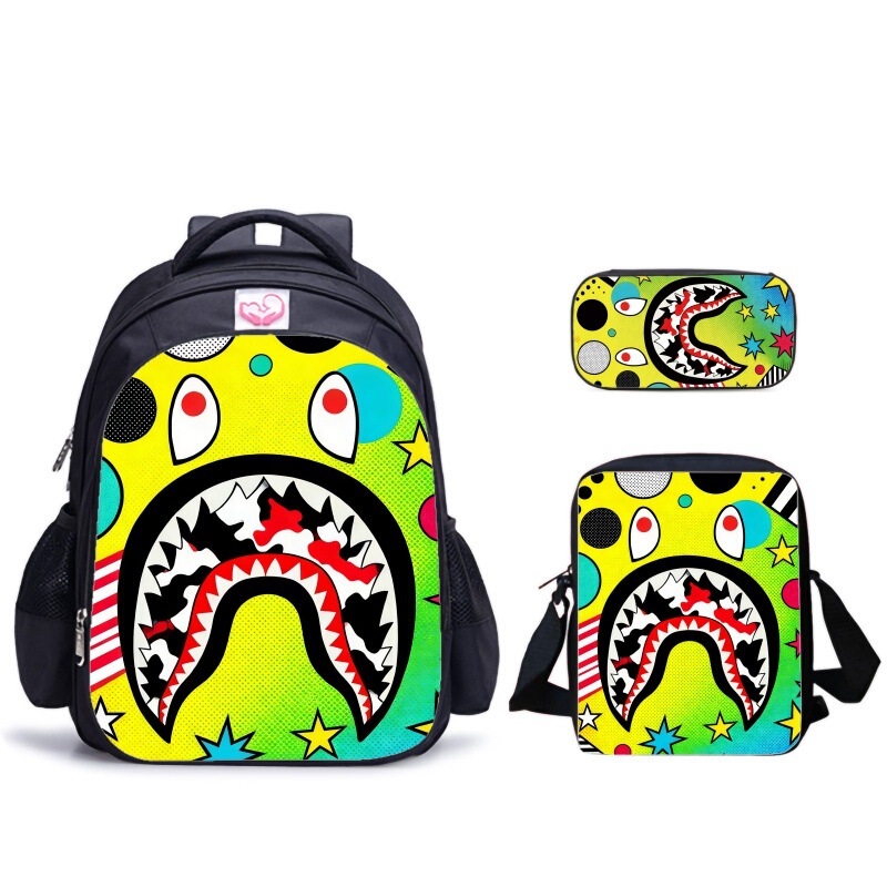Childlike Star Camouflage Color-Blocking Shark Backpack, Crossbody Bag, Pencil Case Set, Student Wear-Resistant Backpack Three-Piece Set Childlike Star Camouflage Color-Blocking Shark Backpack, Crossbody Bag, Pencil Case Set, Student Wear-Resistant Backpack Three-Piece Set