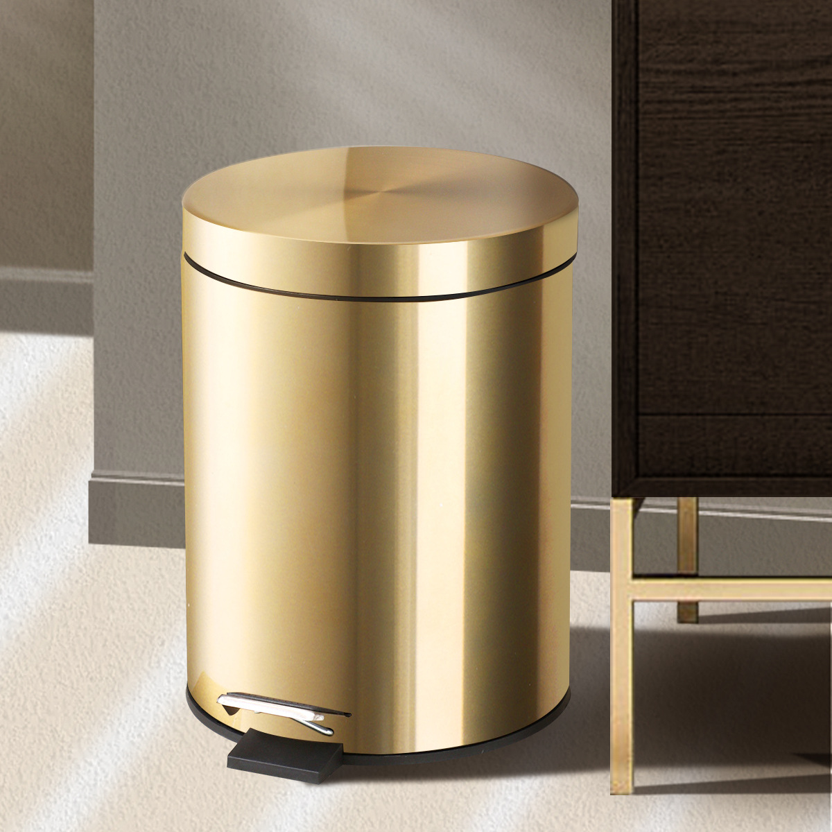 Flip de oro basura al por mayor hogar inodoro cocina tipo pedal redondo mudo basura puede
