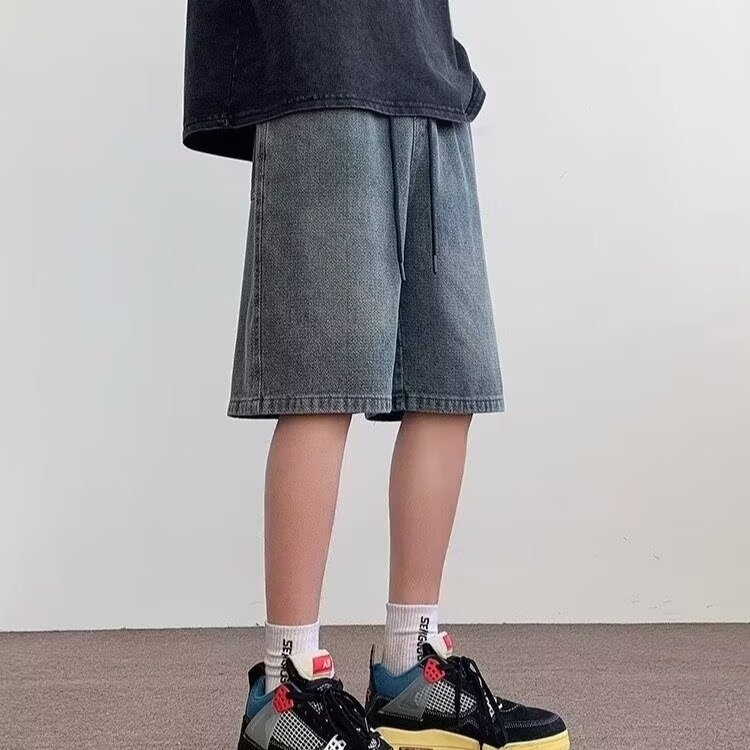 Pantalones cortos de mezclilla con patrón de cielo estrellado Casual 2024 Verano Nuevo estilo Marca de moda Pantalones de calle Pantalones vaqueros de cinco puntos sueltos rectos