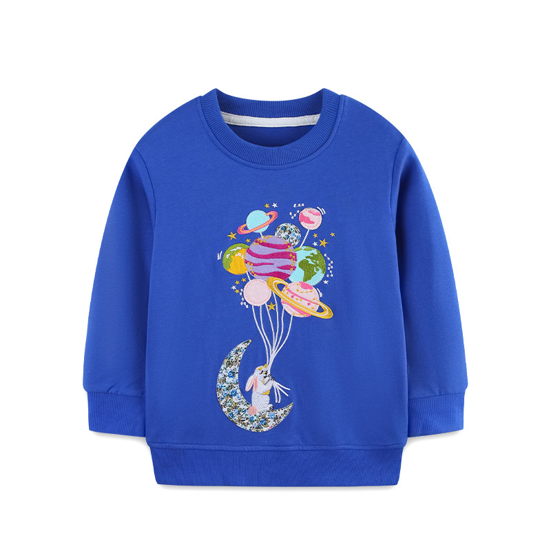 Nuevos productos de otoño Suéter para niños Cuello redondo Suéter para niñas de estilo europeo y americano Sudadera de manga larga para niños bordada de dibujos animados