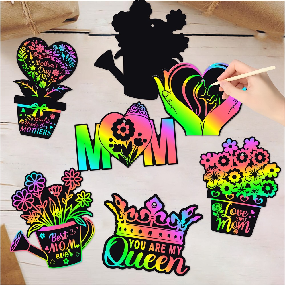 Amazon Día de la Madre Decoración festiva Pintura para raspar Colorful DIY Tarjeta para rascar Decoración del Día de la Madre Adornos
