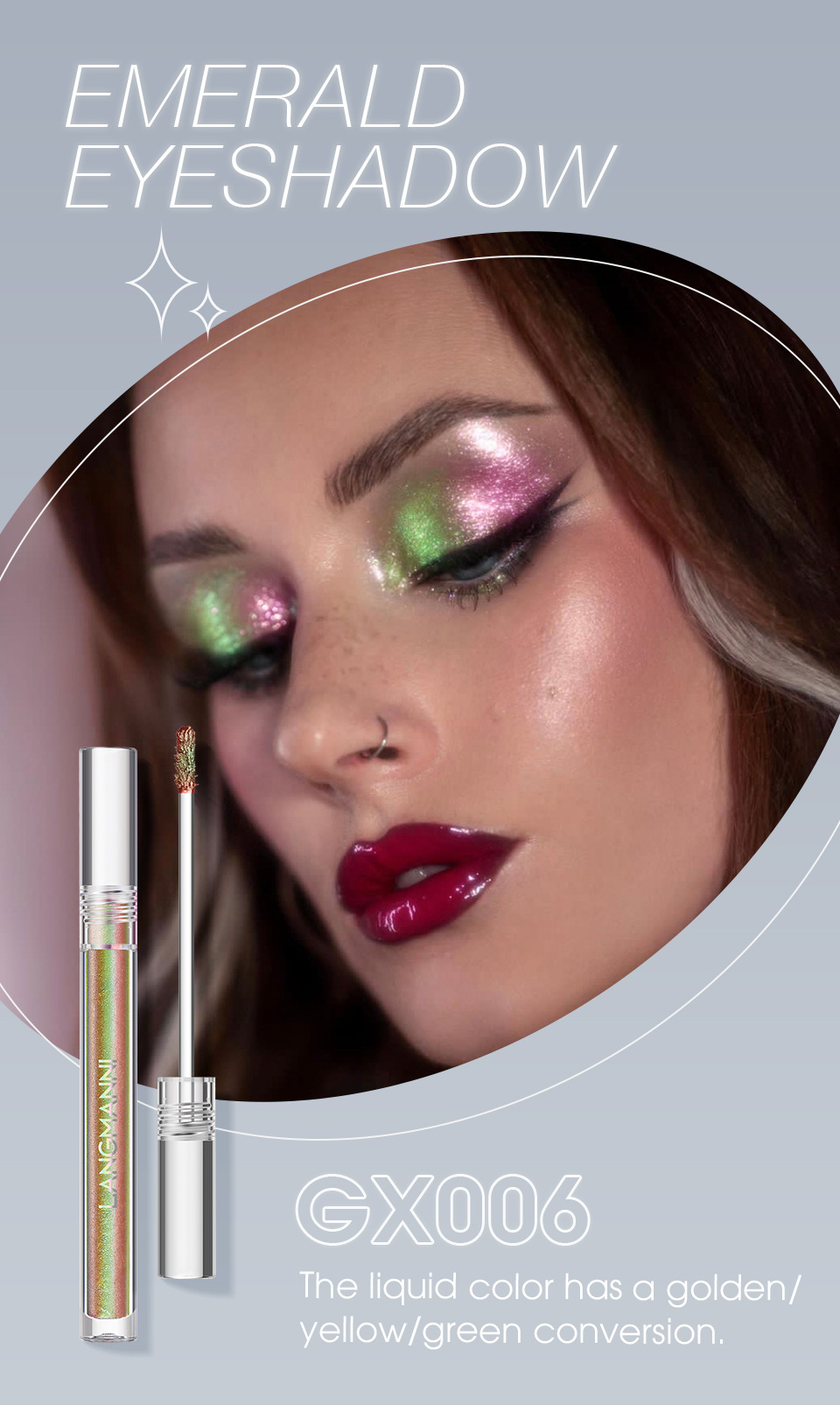Langmanni Chameleon Liquid Eyeshadow, Three-color diamond Sparkling Eyeshadow, European and American glitter Single Pack Item Picture