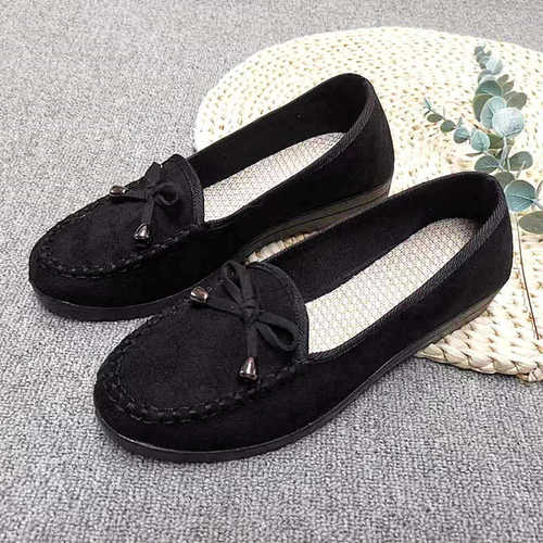 Old Beijing Cotton Shoes Spring and Autumn Flat Comfort Bowknot Cotton Shoes Women's Single Shoes Dou Dou Shoes Soft Sole One-Piece Shoes for Women
