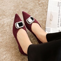 6213-K98 Wind metal buckle commuting flat shoes elegant pointed V-shaped mouth suede rhinestone flat shoes