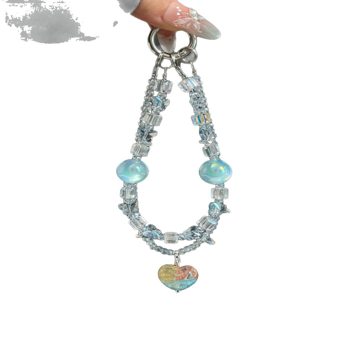 Cadena de teléfono móvil ultra-flash cadena de cristal cuentas de doble capa de alta calidad artesanía pesada amor colgante nicho corto lote de doble cadena