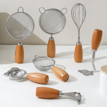 304不锈钢木柄厨房小工具辅食工具套装蛋清分离器网漏打蛋器家用