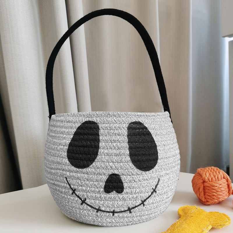 綿ロープ編みポータブル収納バスケットハロウィンキャンディーバッグ装飾ギフトバスケットは子供のおやつを収納できます|undefined