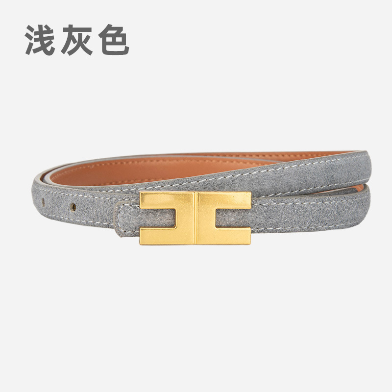 绒面磨砂真皮1.5cm女士腰带小众字母装饰牛仔裤带高级牛皮皮带女|undefined