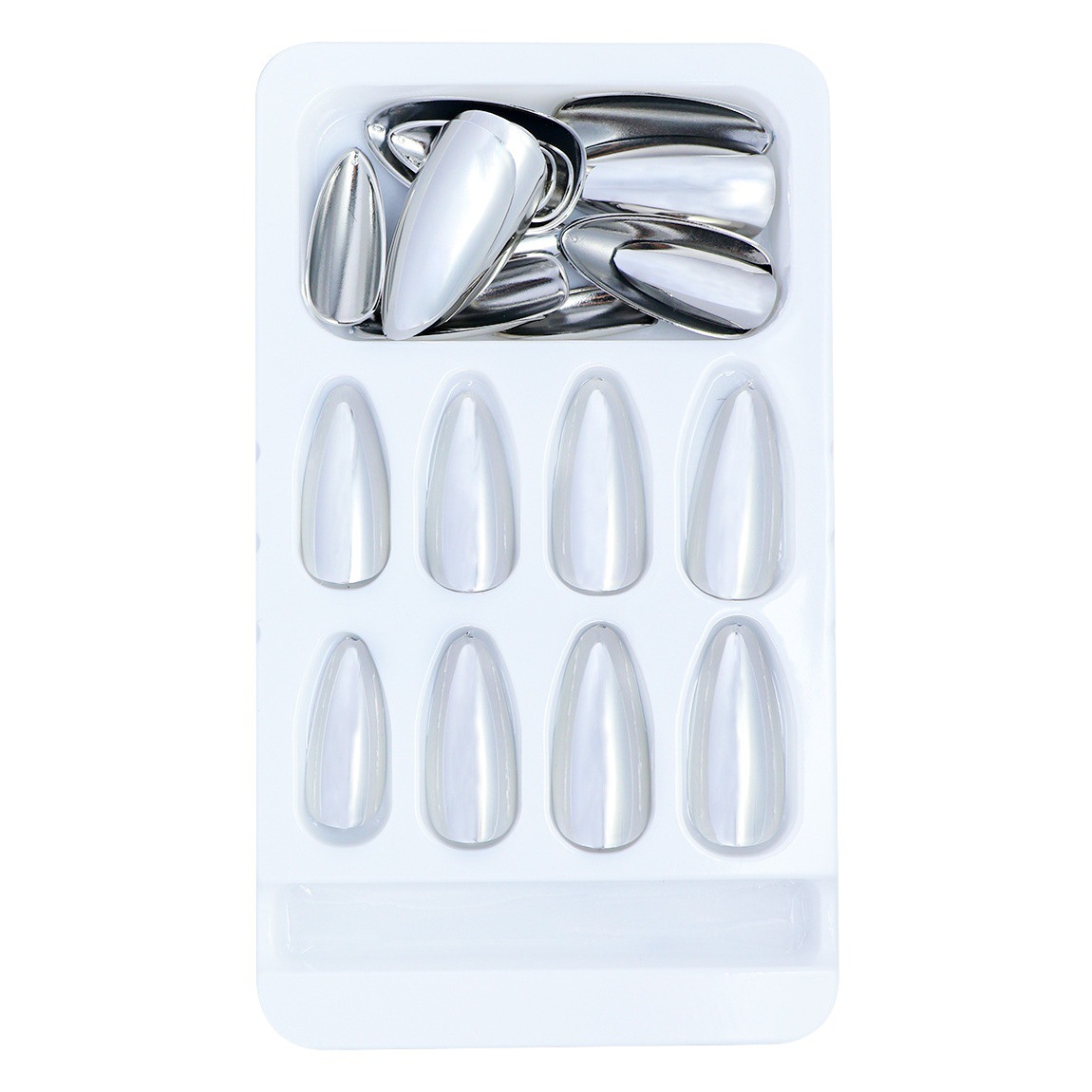 European and American Electroplated Wearable Fake Nails Finished Products Wholesale Pointed Silver Wearable Patch Manicure Wholesale Finished Products