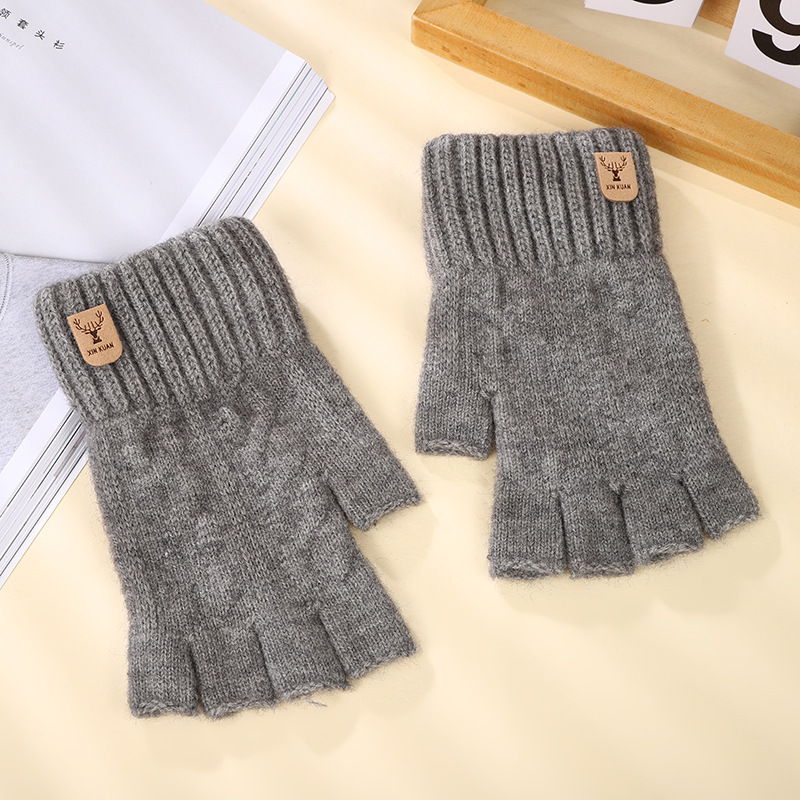 Primavera y otoño Cachemira completo medio dedo guantes al aire libre a prueba de viento caliente transpirable portátil estilo simple guantes