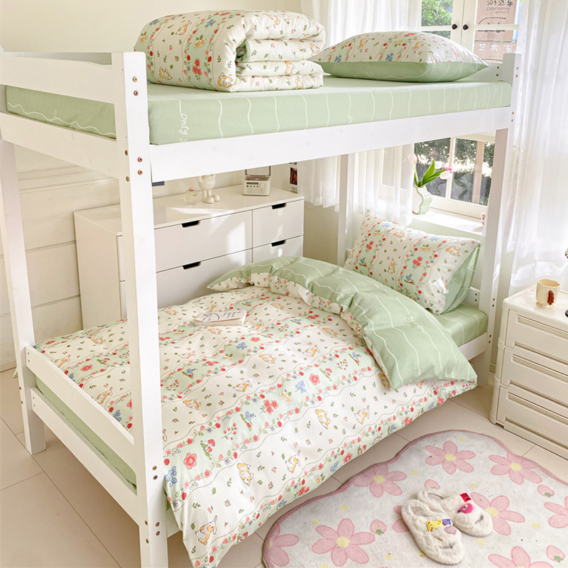 Edredón de algodón completo un conjunto completo de ropa de cama de seis piezas, dormitorio de estudiantes individuales, colchón de cama de tres piezas