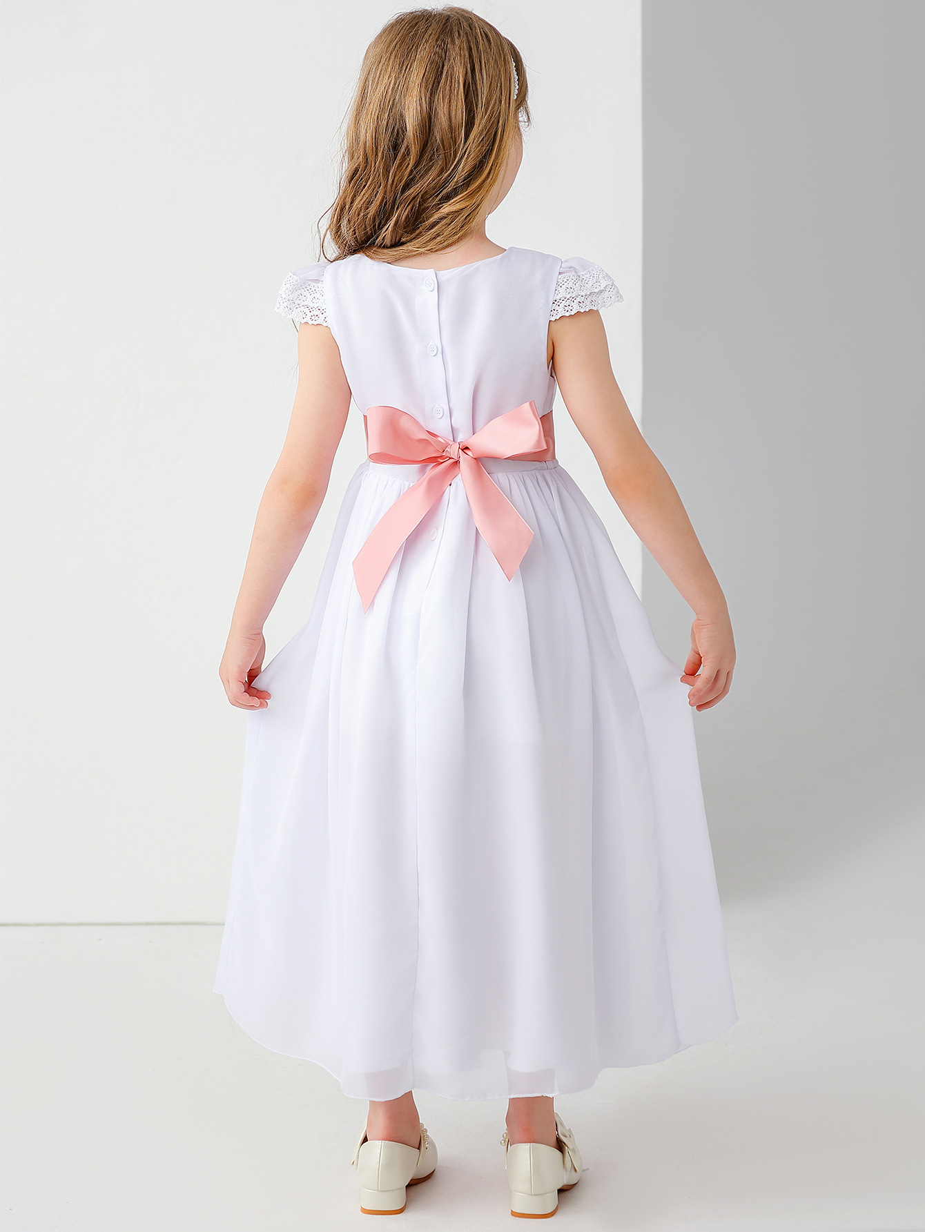 Vestido de novia para niños comercio exterior transfronterizo europeo y americano niña de las flores lazo encaje niña espectáculo princesa vestido vestido largo