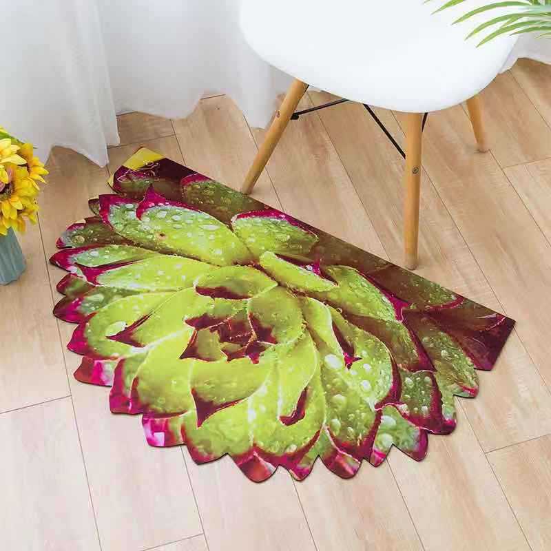 Semicircular Entrance Mat With Floral Pattern And Rubber Backing_voghion.com