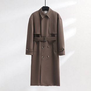 British Style Lapel Extra Long Windbreaker Jacket for Men Spring and Autum Draped Double-Breasted Loose Silhouette Long Coat