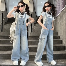 女童背带裤2025春秋女大童初中生牛仔裤儿童青少年直筒裤韩版潮范