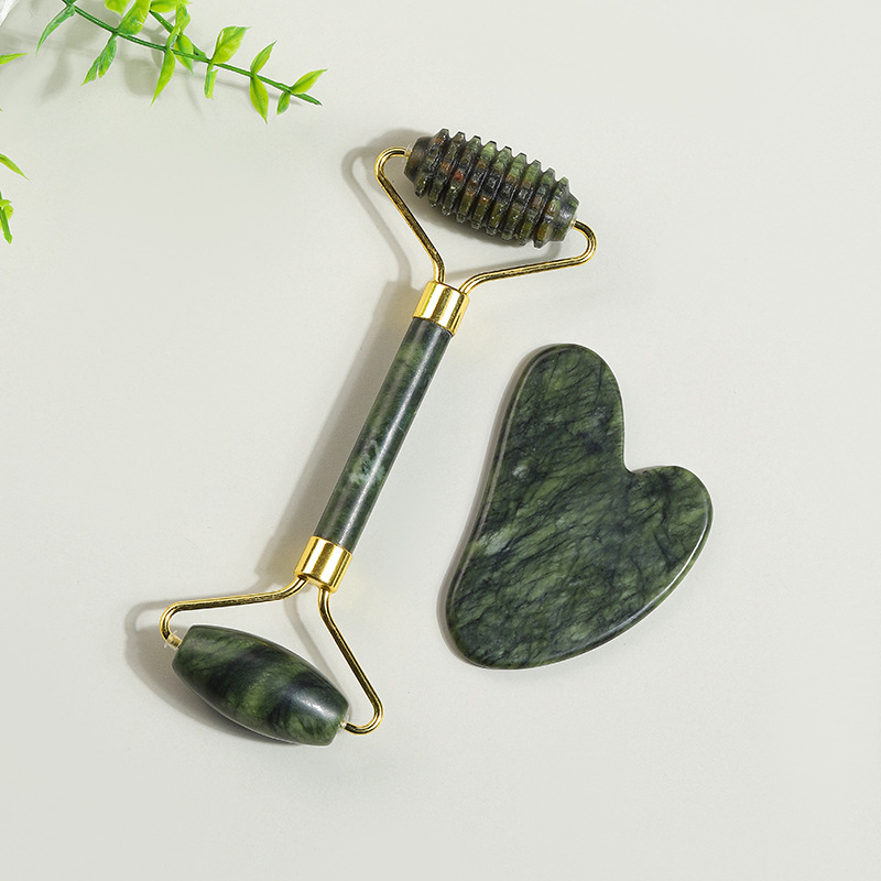 Rodillo Masajeador Facial de Jade de Doble Cabezal Jade Natural manual para masaje facial
