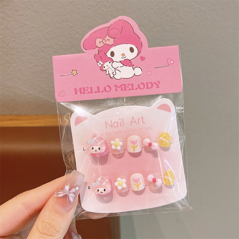 Rain Spirit Sanrio parches de manicura desmontables para niños Kulomi chicas usan pegatinas de uñas al por mayor