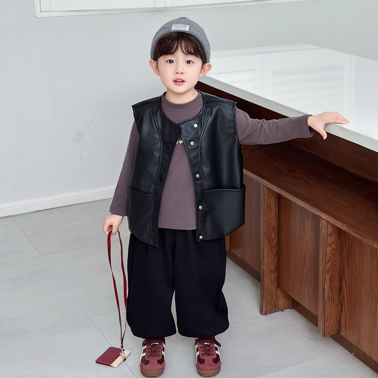 男童秋装皮马甲三件套2025春秋新款韩版儿童痞帅洋气套装宝宝衣服|undefined