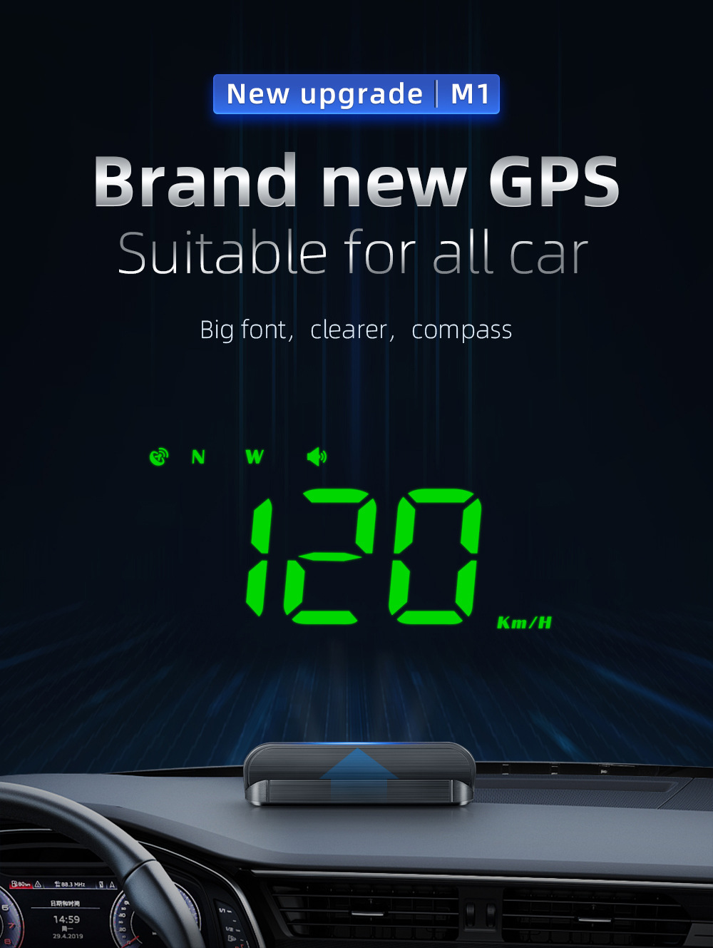 Cross-Border Hud Head-Up Display M1 Car Gps Speed Multi-Function Instrument Projector High-Definition Universal for Cars