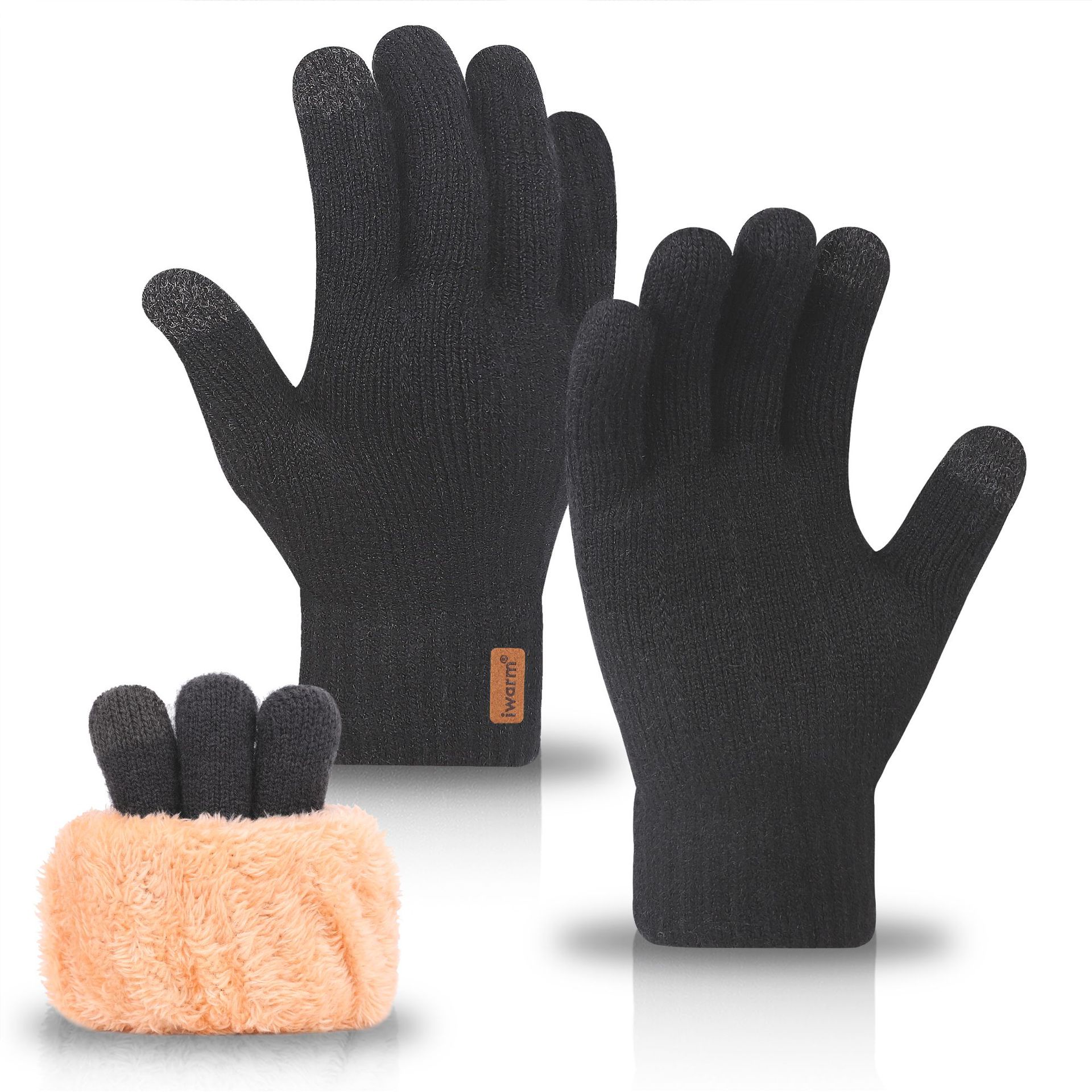 Iwarm cálidos guantes de pantalla táctil térmica de doble capa para hombres y mujeres de invierno con forro polar engrosado a prueba de frío al aire libre guantes de punto